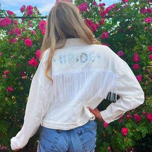 NWT Altar'd State Bride White Denim Jacket - Sequins, Tassels, Cropped, Small